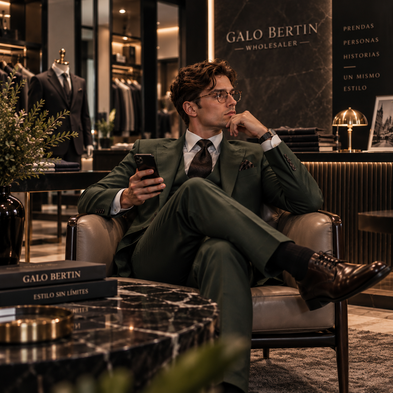 Modelo Galo Bertin en el showroom de la marca